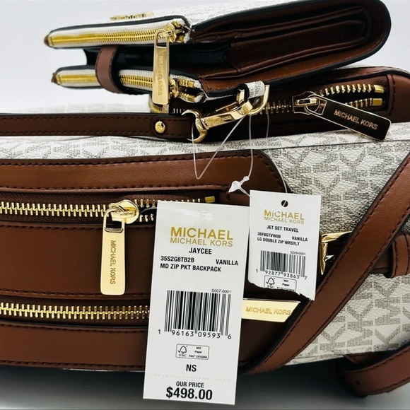 Michael Kors Medium Jaycee Zip Packet Backpack & Double Zip Wallet Wristlet - Picture 16 of 16